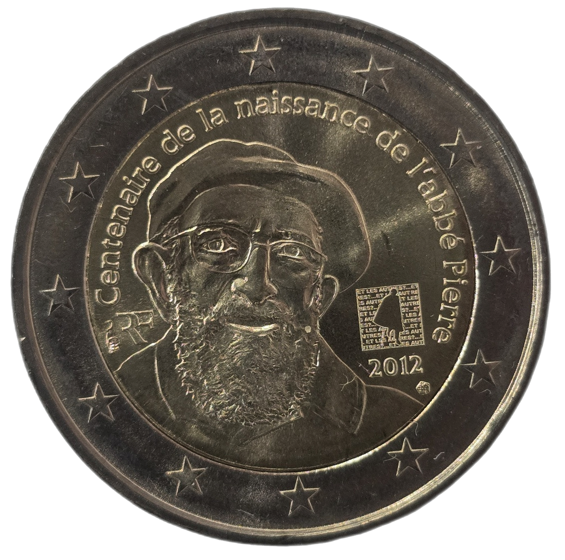 2 euros conmemorativa Centenario del nacimiento del Abbé Pierre